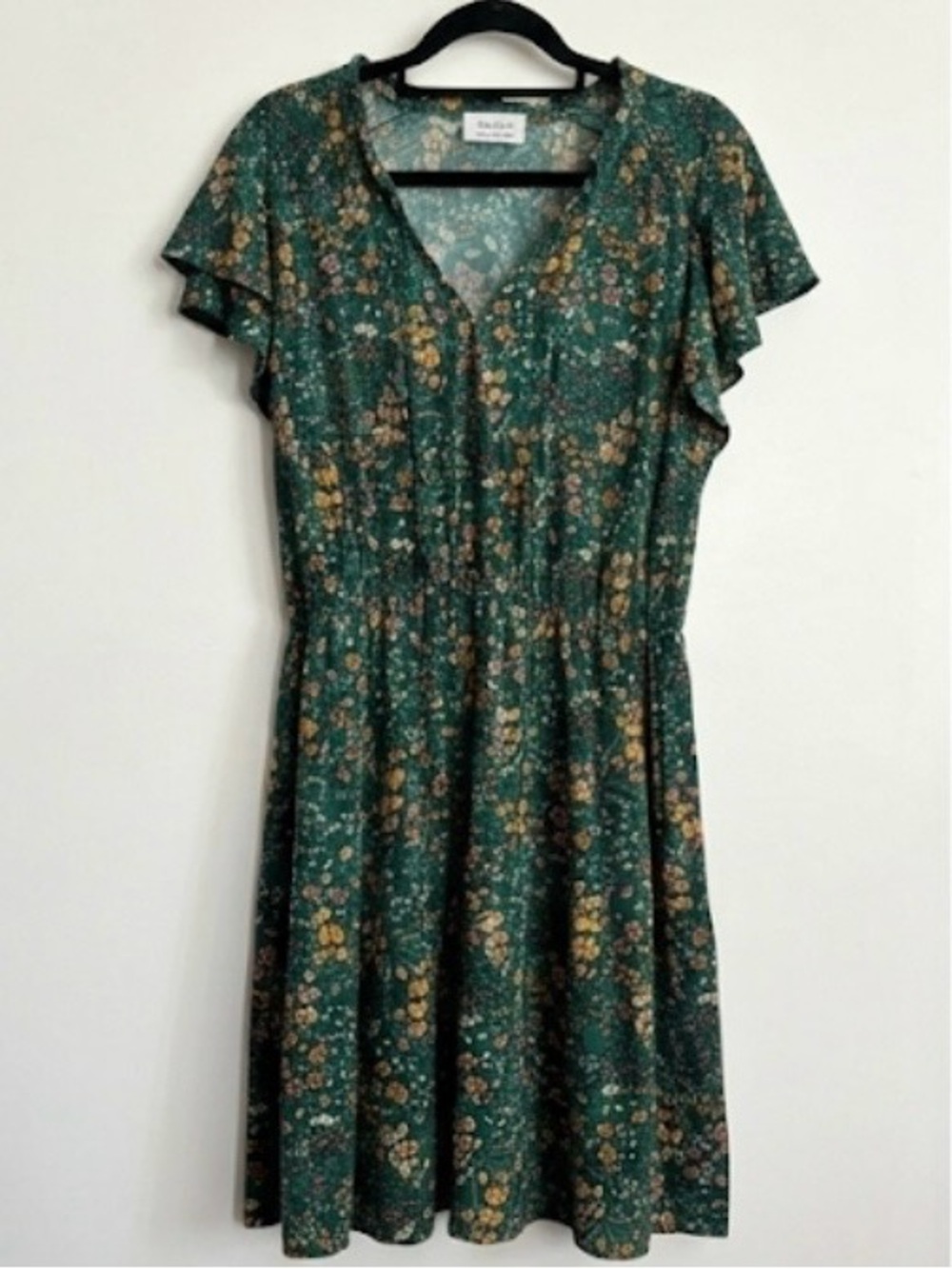 Women's Green Floral V-Neck Short Sleeve Dress